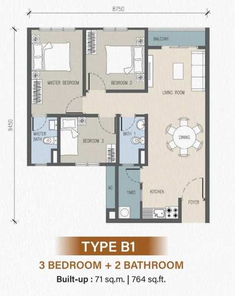 Tower C Type B1 · 764 sqft 户型图