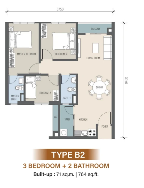 Tower C Type B2 · 764 sqft 户型图